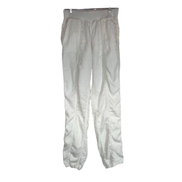 FAHERTY - WOMEN'S SMALL -WHITE ELASTIC WAIST LINEN BLEND PANTS W/POCKETS - Picture 1 of 8